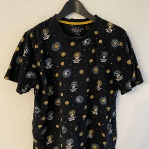 Black tee with groovy skeleton, sun, and smiley details ;)